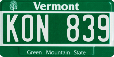VT license plate KON839