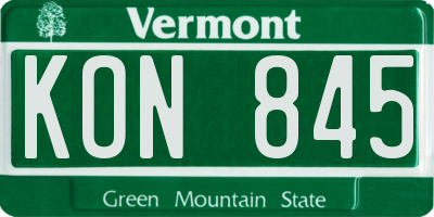 VT license plate KON845