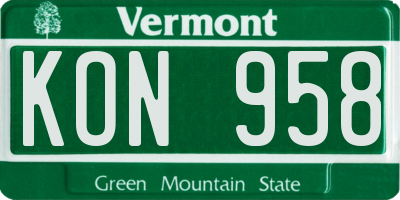 VT license plate KON958