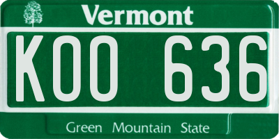 VT license plate KOO636