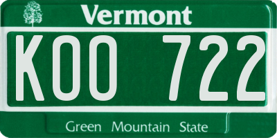 VT license plate KOO722