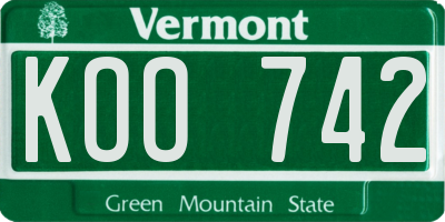 VT license plate KOO742