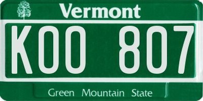 VT license plate KOO807