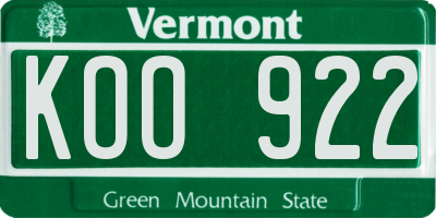 VT license plate KOO922