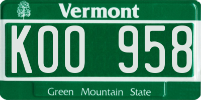 VT license plate KOO958