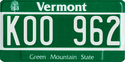 VT license plate KOO962