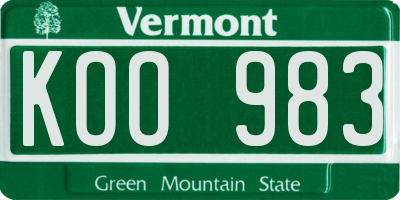 VT license plate KOO983