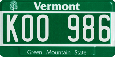 VT license plate KOO986