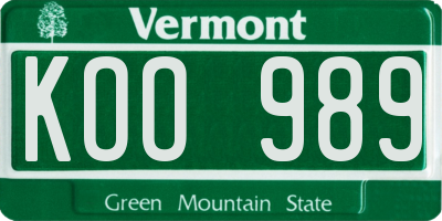 VT license plate KOO989
