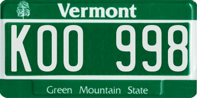 VT license plate KOO998
