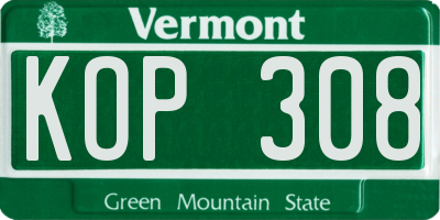 VT license plate KOP308