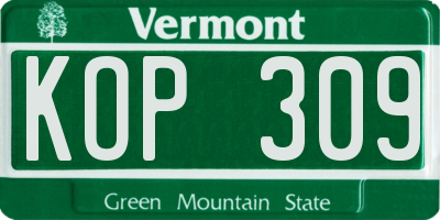 VT license plate KOP309