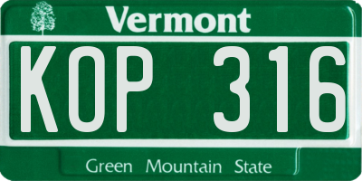 VT license plate KOP316