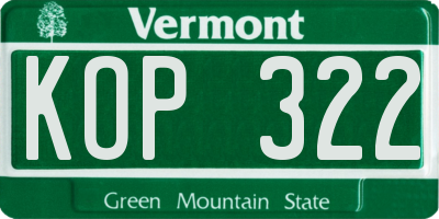 VT license plate KOP322