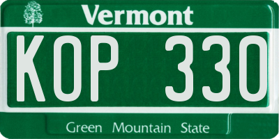 VT license plate KOP330