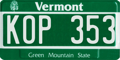 VT license plate KOP353