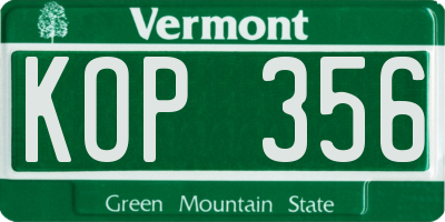 VT license plate KOP356