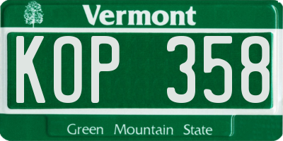 VT license plate KOP358