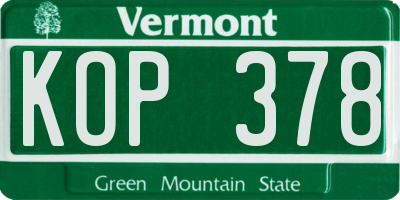 VT license plate KOP378