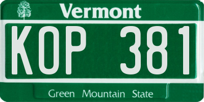 VT license plate KOP381