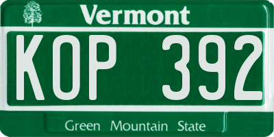 VT license plate KOP392
