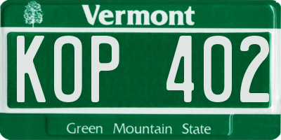 VT license plate KOP402
