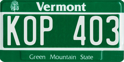 VT license plate KOP403