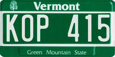 VT license plate KOP415