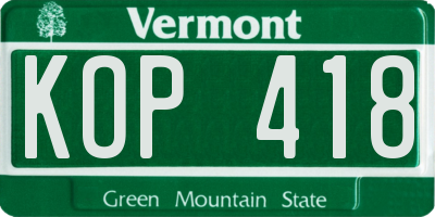 VT license plate KOP418