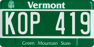 VT license plate KOP419