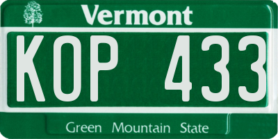 VT license plate KOP433