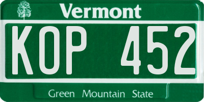 VT license plate KOP452
