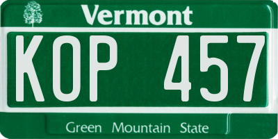 VT license plate KOP457