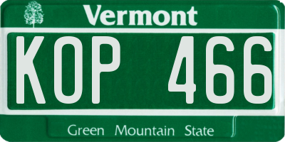 VT license plate KOP466