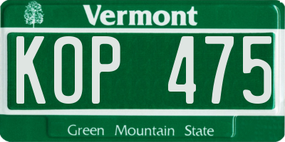 VT license plate KOP475