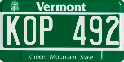 VT license plate KOP492