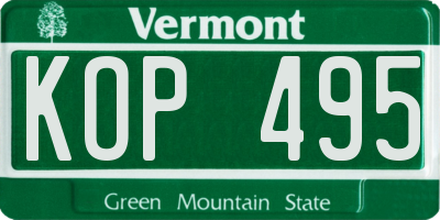 VT license plate KOP495