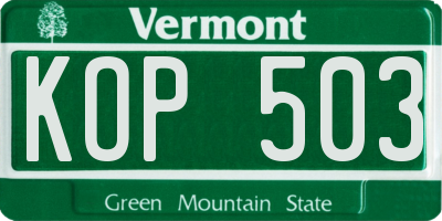 VT license plate KOP503