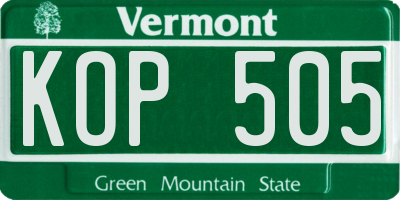 VT license plate KOP505