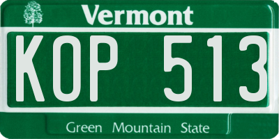 VT license plate KOP513