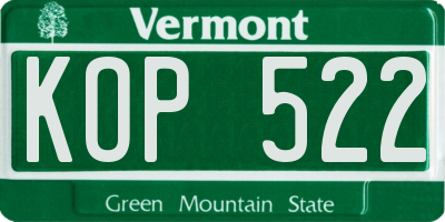 VT license plate KOP522