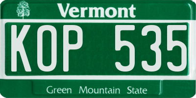 VT license plate KOP535