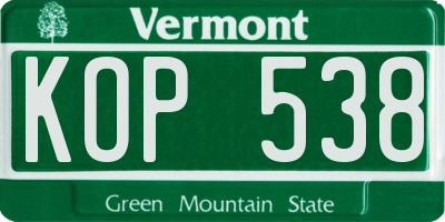 VT license plate KOP538