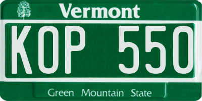 VT license plate KOP550