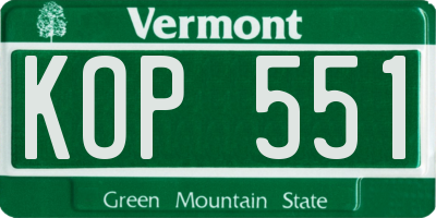 VT license plate KOP551