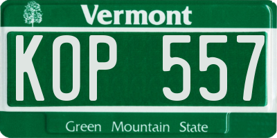 VT license plate KOP557
