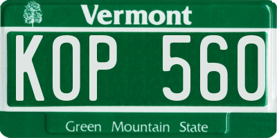 VT license plate KOP560