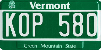 VT license plate KOP580
