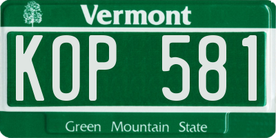 VT license plate KOP581