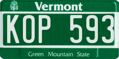 VT license plate KOP593
